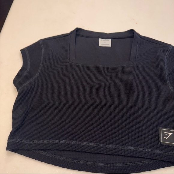 Gymshark cropped black waffle knit workout top sz small - Picture 3 of 7